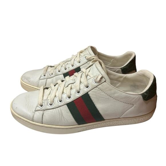 Gucci Ace Web Stripe Sneakers White Leather Low Top EU 38 US 8 - Picture 1 of 13